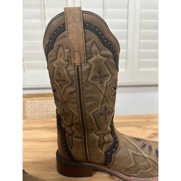Laredo Women's Bouquet Western Performance Boots Brown Leather Sz 8 Lightly Worn - Picture 15 of 16